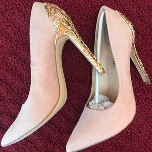 JustFab Pointed Toe Metallic Embellished Heels